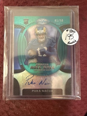 PUKA NACUA 2023 CERTIFIED FOOTBALL ROOKIE ROLL CALL TEAL AUTO RC #D 01/50 RAMS