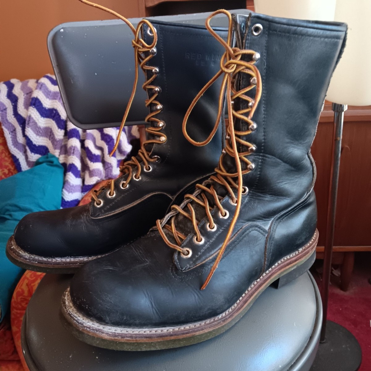 8.5 E Vintage Red Wing Mens Black Leather Lace-Up Work Boots 919