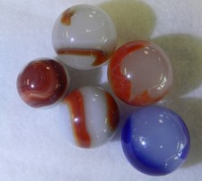 20471m Rough Group of 5 Shooter Sized Akro Agate Corkscrew Marbles .78 to .99 In
