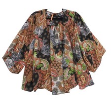 Boho Multi Color Paisley Medallion Open Front Kimono Cardigan 3/4 Sleeve OS