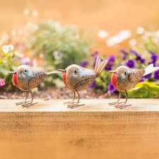 Robin Garden Ornament Set 3pc Red Breast Bird Statues Outdoor Metal Decoration