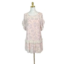 LOFT Vintage Style Floral Pink Drop Waist Dress Size S Boho Flapper Lace Trim 