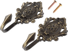 2Pcs Curtain Tiebacks Hook Vintage Bronze Rose Pattern Carved Wall Hooks Key Hoo