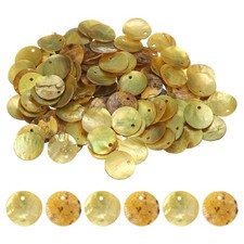 150Pcs 15mm Flat Round Shell Coin Beads, Shell Charm Beads with Hole, Yellow