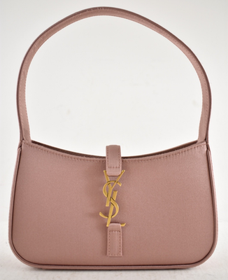 Saint Laurent Mini Le 5 A 7 Hobo Dragee Pink Satin Gold YSL Logo