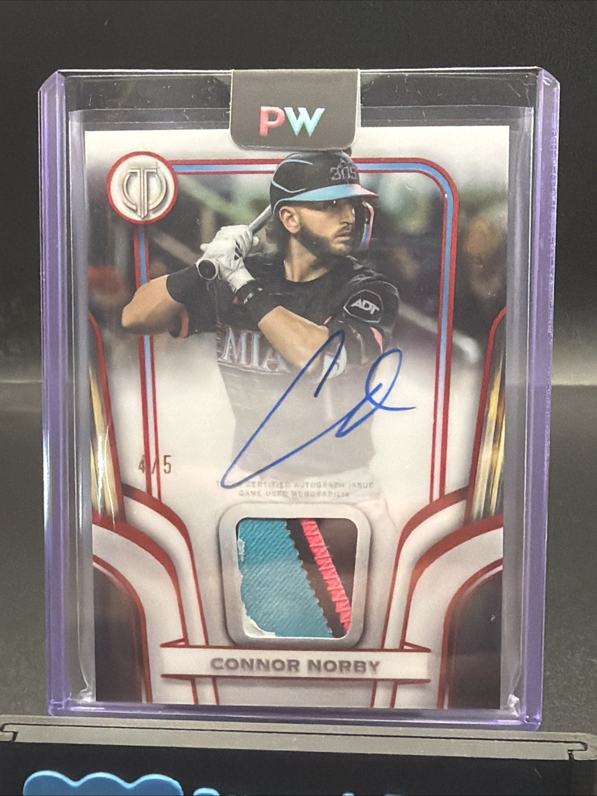 2026 Topps Tribute Connor Norby Patch Auto Red /5 TTTA-CN Miami Marlins On Card