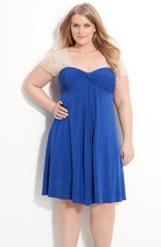 JS BOUTIQUE Sequin Trim Jersey Dress Plus Sz 14W Sapphire Nude