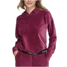 Calvin Klein Performance Womens Velour Hoodie Garnet Wine Purple M NEW 