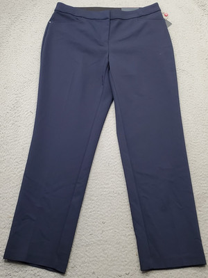 Rafaella Curvy Pants Womens 8 Navy Cotton Slash Pocket Straight Leg Hook & Eye