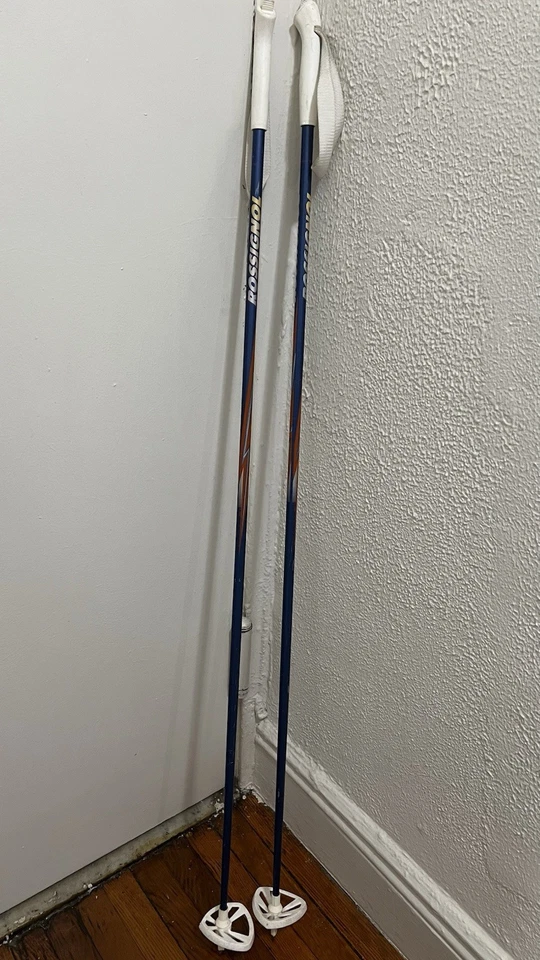 Bastones de esquí vintage Rossignol 145 cm 58" hechos en Italia azul esquí retro Foto 3 de 4