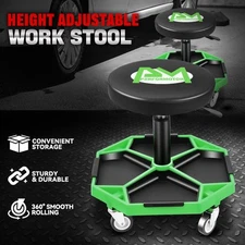 300lbs Adjustable Mechanics Rolling Seat Creeper Garage Stool Work Chair Green