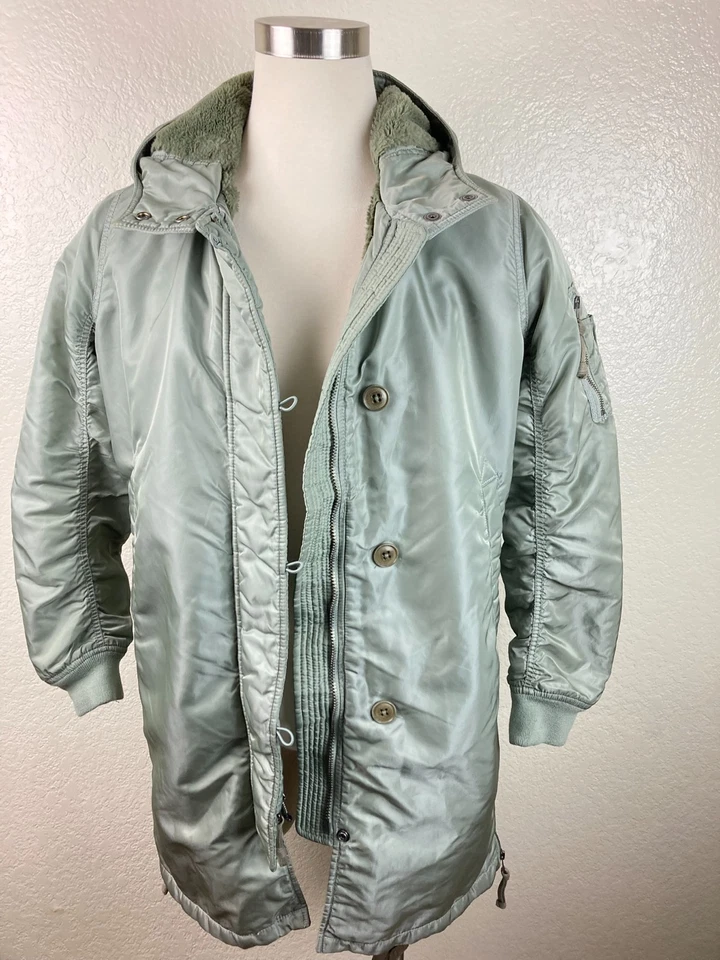 Parka larga acolchada con capucha forrada de piel verde Abercrombie & Fitch, abrigo chaqueta talla L Foto 3 de 4