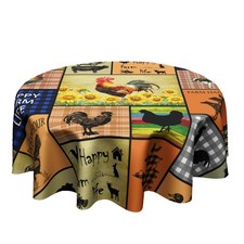 Farmhouse Rooster Round Table Cloth - Farm Animal Tablecloths Hen Chicken Cattle