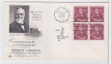 TurtlesTradingPost- Andrew Carnegie 1960 #1171  FDC Artcraft Block of 4