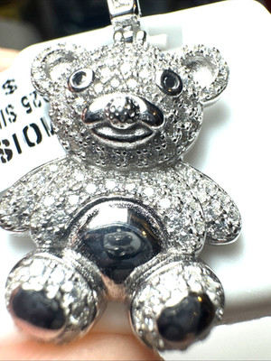 1 kt Moissanit Teddybär Anhänger 925 Sterlingsilber niedlicher Bär Charm 32 mm Neu mit Etikett