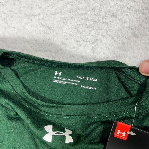 NWT Under Armour Boys Youth XL Heat Gear Green Short Sleeve Shirt Football Base - Picture 5 of 9