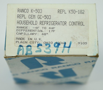 RANCO K-503 Household Refrigerator Control Replaces K50-182 NEW In Box