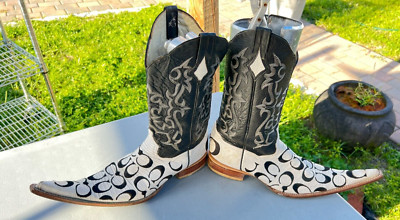 Men's BLACK WHITE  LIZARD Leather  Cowboy Western Boots SIZE U. S 8.5 / 28 RARE