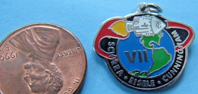 NASA enamel CHARM / PENDANT '68 vtg APOLLO VII 7 Schirra Eisele Cunningham