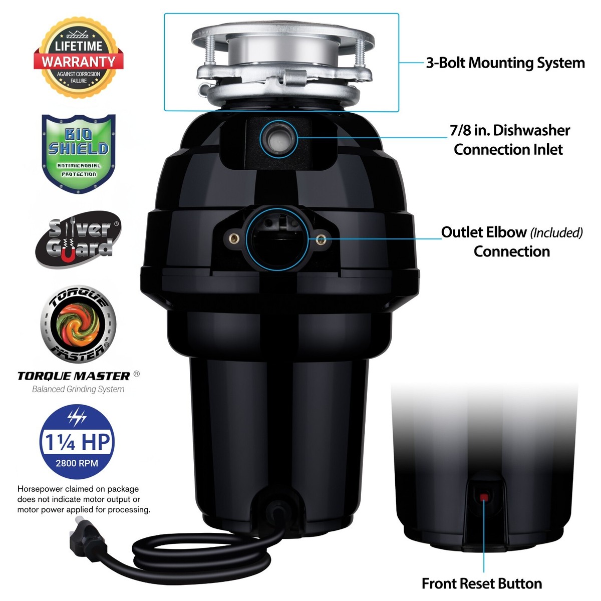 Titan 1.25 HP Premium Kitchen Garbage Disposal with Power Cord