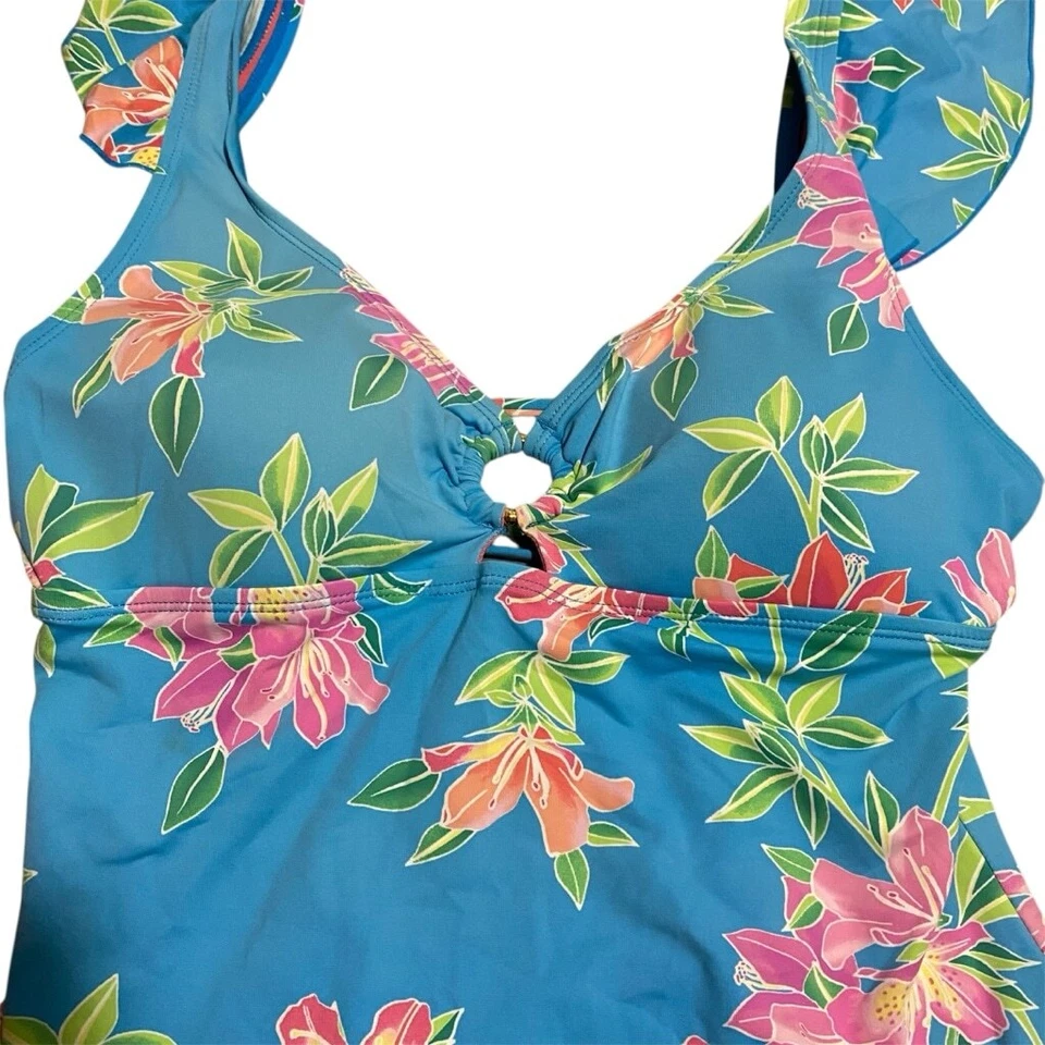 Tommy Bahama Womens Blue Floral One-Piece Swimsuit Size 12 Beach Vacation Summer - Image 2 of 4