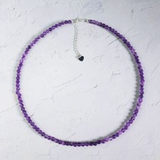 4mm Natural Purple Amethyst Choker Delicate Round Gemstone Beads Necklace 18"