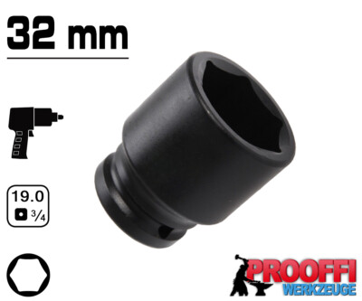 KRAFT Power Schlagschrauber Nuss 3/4'' Stecknuss 32 mm Steckschlüssel 6-Kant Kurz