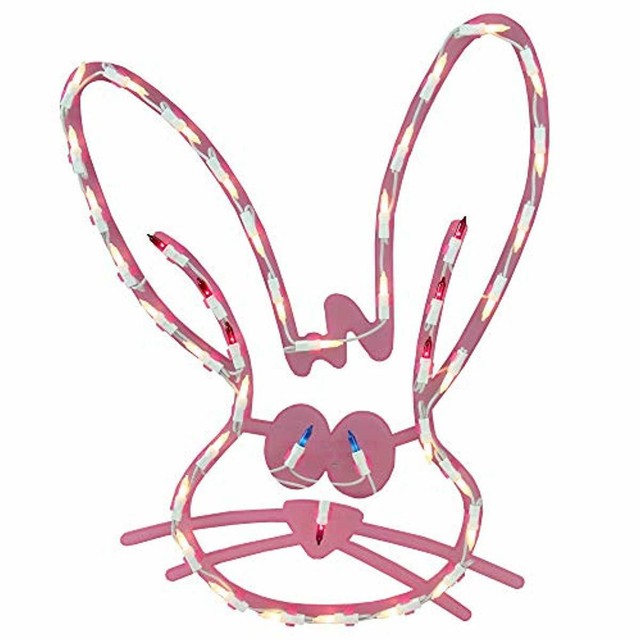 18 Lighted Pink Bunny Head Easter Window Silhouette Decoration