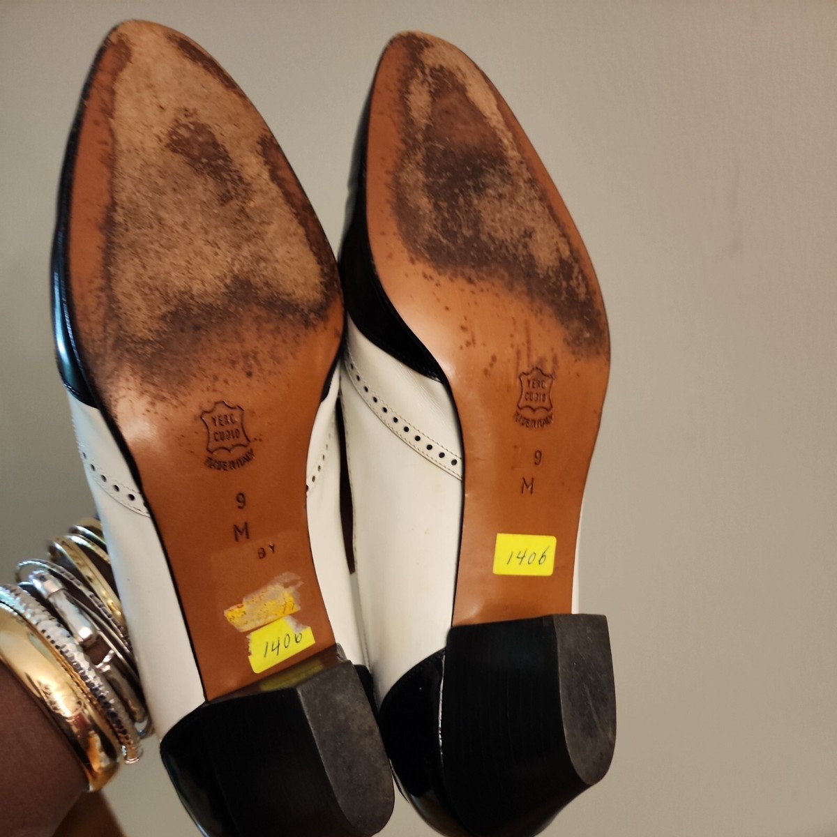 Vintage Bally Black/White Color Block Leather Slip-On