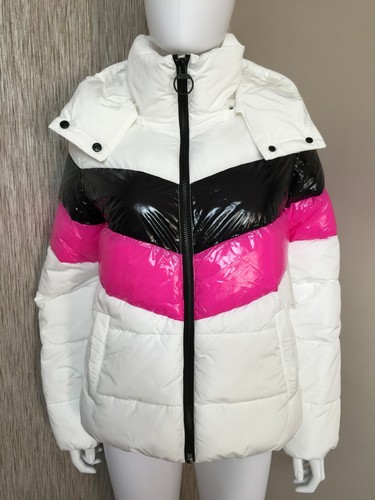 DKNY SPORT WHITE TWO TONE STRIPE PUFFER 
