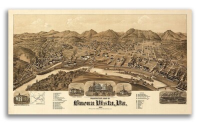 Buena Vista Virginia 1891 Historic Panoramic Town Map - 14x24