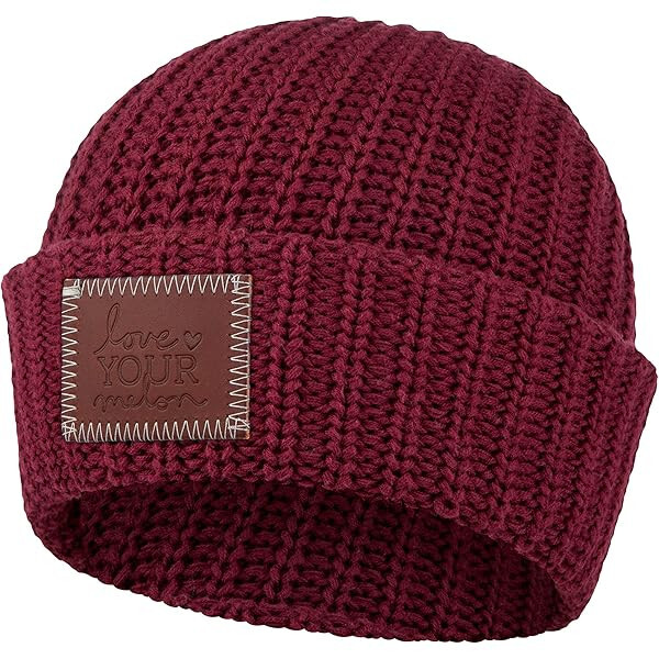 Люблю твою шапочку с манжетами в стиле Дыня унисекс, Бордовый, Один размер