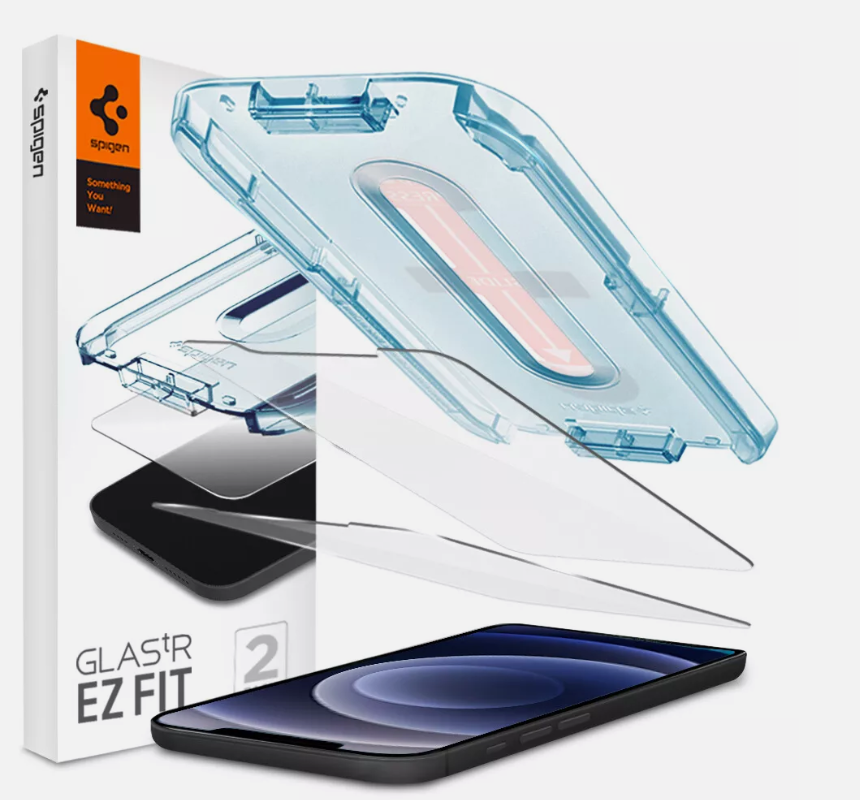 2 Pack Spigen Tempered Glass Screen Protector-GlasTR Ez Fit For iPhone 12 Mini