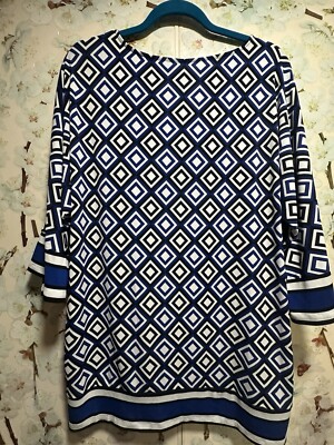 MICHAEL KORS  Geometric Print 3/4 Sleeve Liquid Knit Jersey Tunic Logo