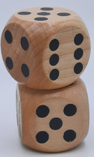 Game Dice Rounded Six Sided Jumbo 1 3/16" Two Wooden Dice Vintage