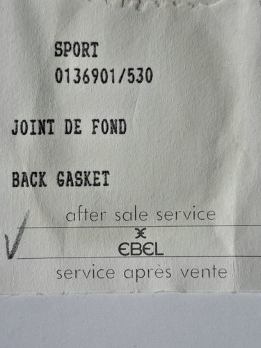 EBEL- SPORT DISCOVERY - REF 83913- JOINT DE FOND-CASE BACK GASKET-NOS
