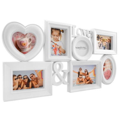 Bildergalerie Bilderrahmen LOVE für 7 Bilder in 3D Optik mit Herz in Weiß P-329