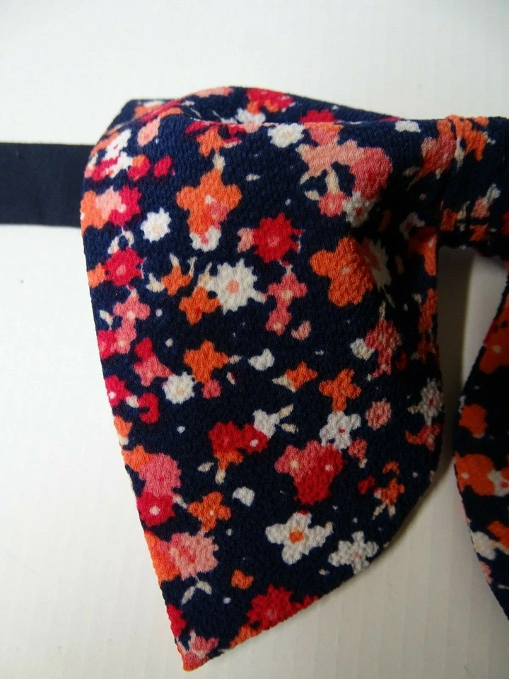 Oversized Navy/Pink Floral Bow tie Vintage style 70s Wedding Prom Gift for Him - Image 2 of 3