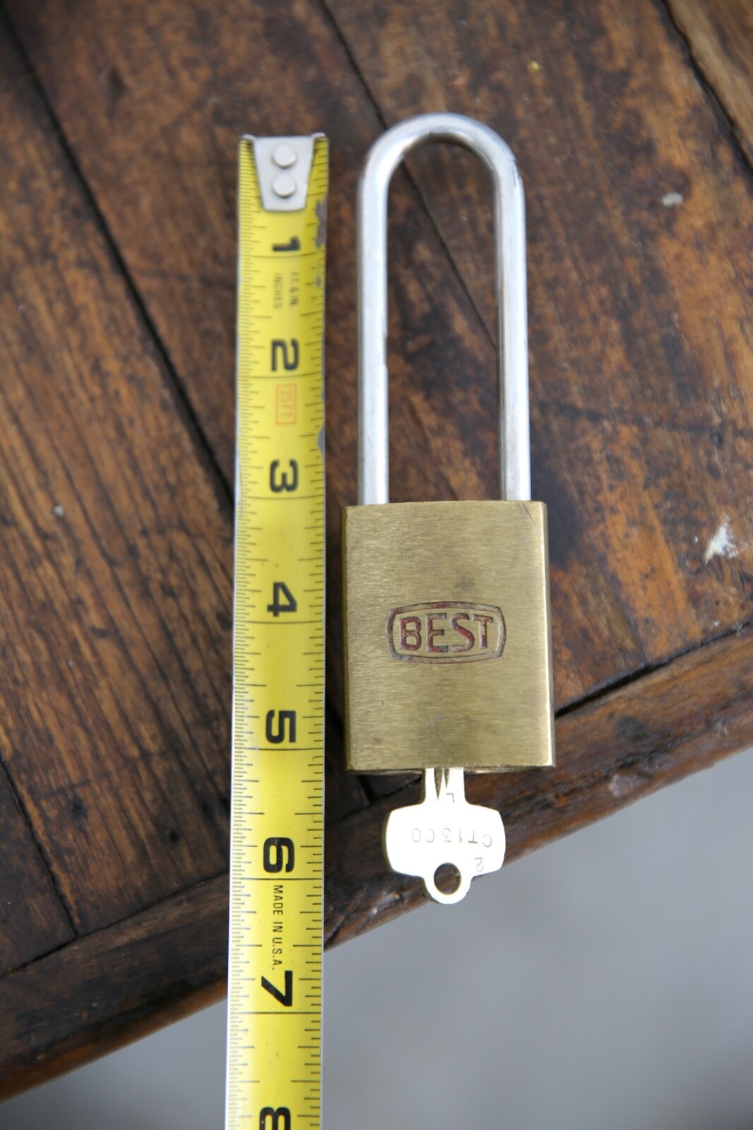 Vintage BEST Brass Padlock Safety First Antique lock w/ key Cabinet Tool box old