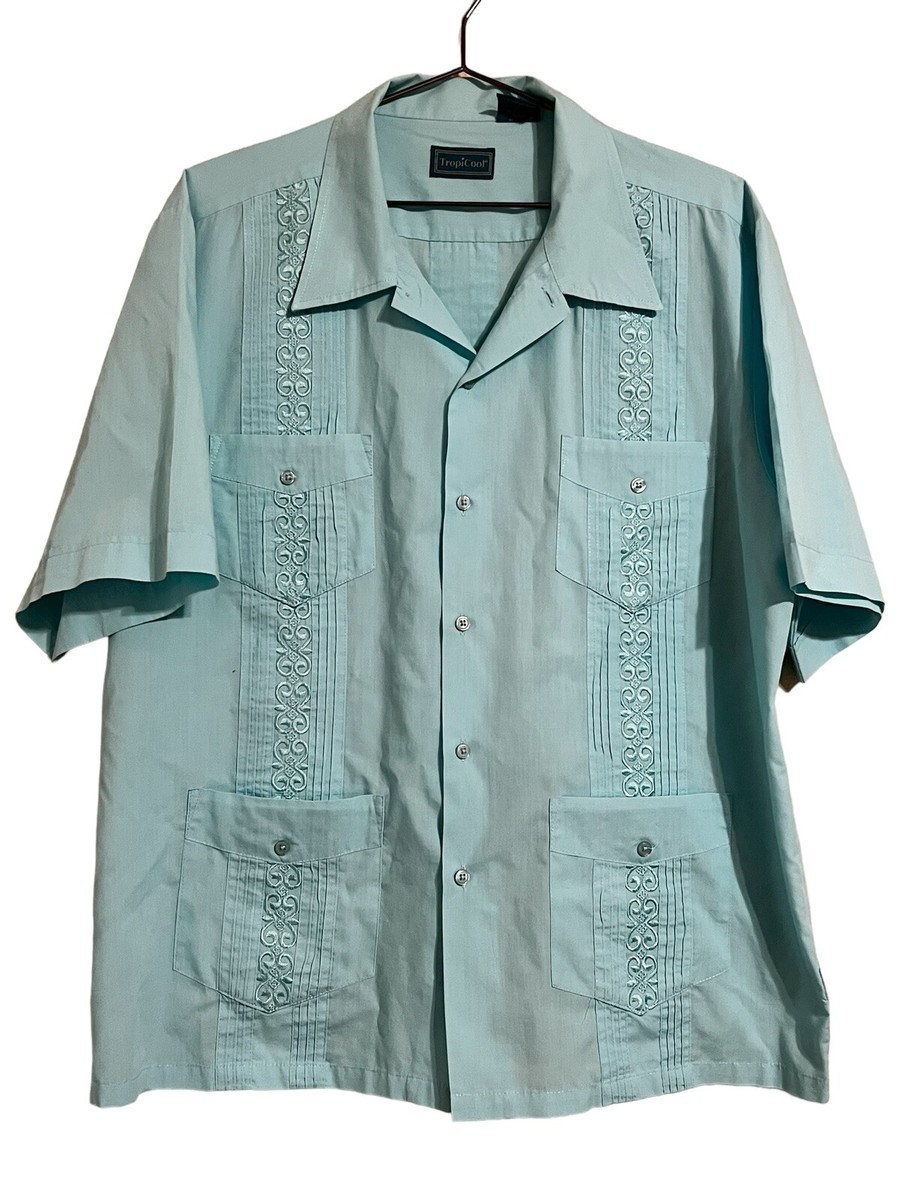 TropiCool GUAYABERA SHIRT キューバシャツ TropiCool Embroidered Guayabera Cuban Cigar Button Up Shirt