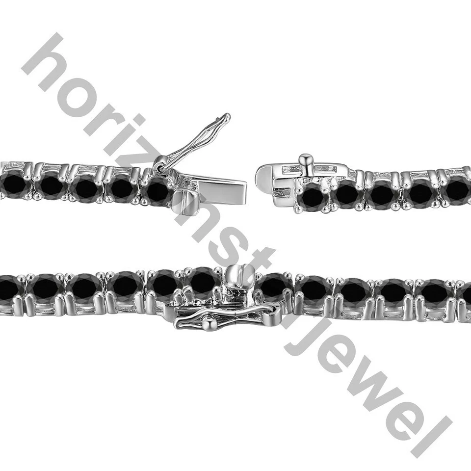 Collar Tenis 22" 5 mm 55 quilates Corte Redondo Diamante Negro Oro Blanco 14K Sobre Foto 3 de 4