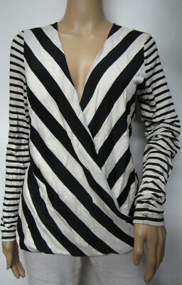 S.H.E. by Soul Harmony Energy Long Sleeve Stripe Print Surplice Top Size S