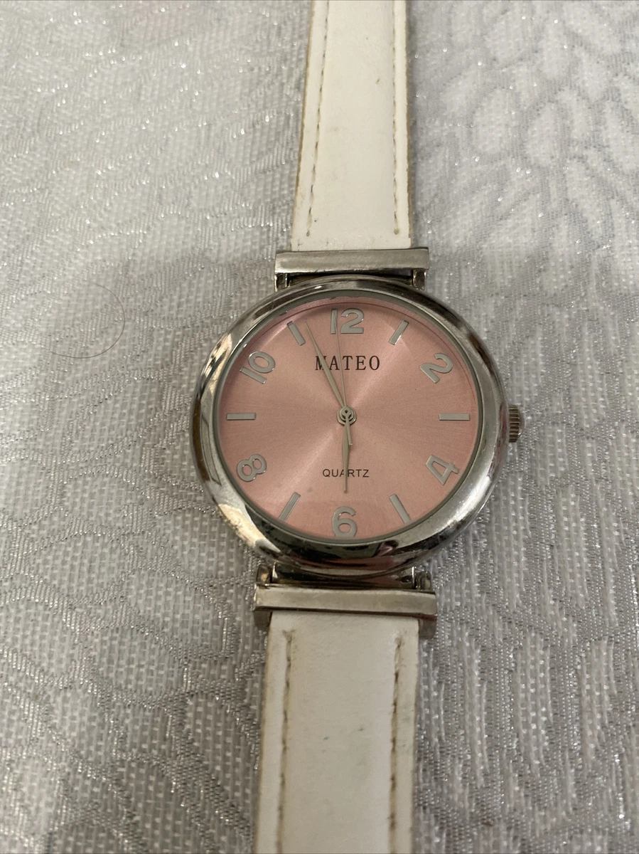 Women s pre owned MATEO quartz watch with pink dial and white