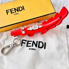 Excellent Condition Fendi Key Holder Charm Crocodile Leather Crystal Missing Rin