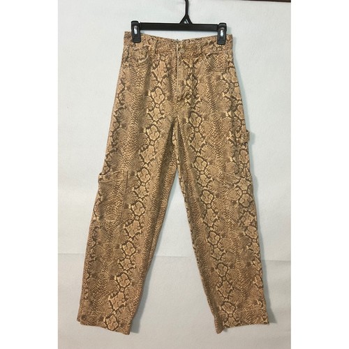 Damson Madder Brown Snakeskin Print Cargo Carpenter Pants Organic Cotton Size 4