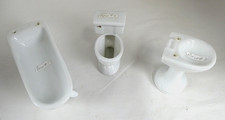 White Porcelain Dollhouse Bathroom Pieces Bathtub Toilet Sink 1:12 Lot of 3