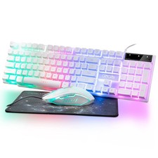 Gaming Keyboard and Mouse Wired CHOCNHOW White Keyboard Rainbow Backlit,Light...