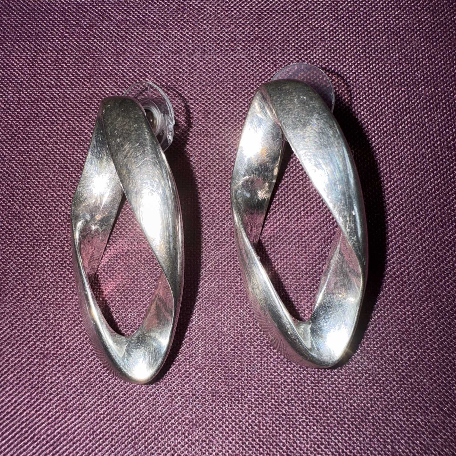 Modern Designed Silvertone Stud Earrings 4cm Long - image 1