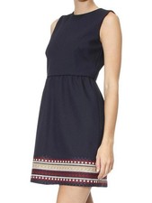RED Valentino Womens Sleeveless Embroidered Hem Dress Navy IT Size 40/Small