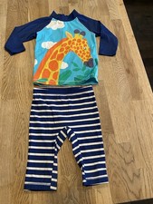 Mini Boden Sun Safe Fun Long Sleeve Rashguard  Bottom Swim Set Giraffe Size 3/4